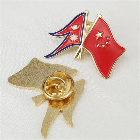 Economic Enamel Nepal And China Double Crossed Friendship Flags Lapel