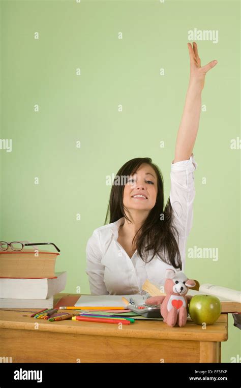 Adult Student Raising Hand Stock Photo Alamy