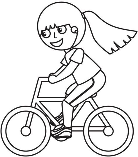 Drawing Of A Girl Riding A Bike Illustrations Royalty Free Vector