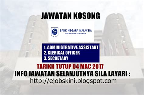 Jawatan kosong di bank negara malaysia (bnm) bulan mac 2019. Jawatan Kosong Bank Negara Malaysia (BNM) - 04 Mac 2017