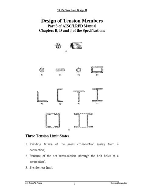 Design Of Tension Members Part 3 Of Aisclrfd Manual Chapters B D And