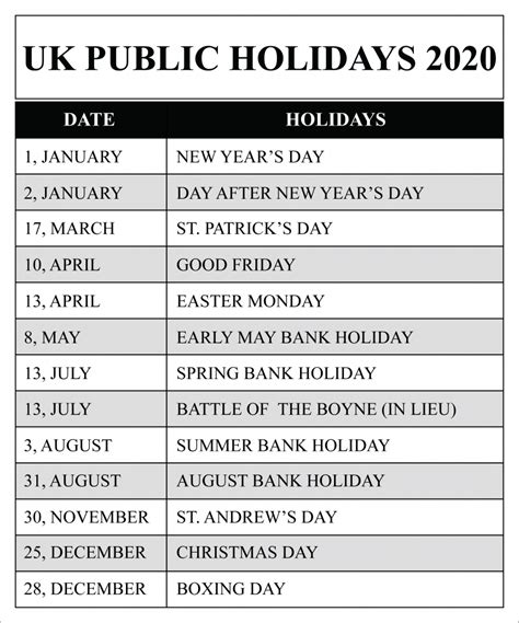 Extraordinary 2020 Calendar With Bank Holidays Uk • Printable Blank
