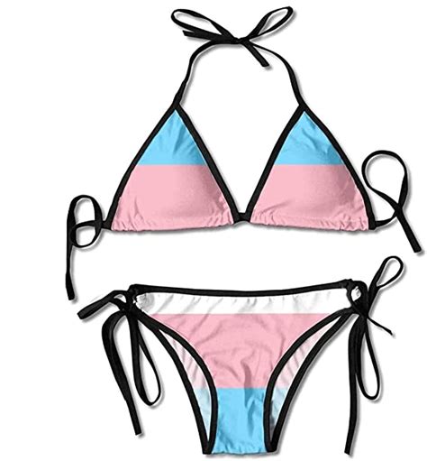 Ggdjst Kimisoy Transgender Pride Flag Lgbt Womens Sexy Bikini Piece Halter Swimsuit Triangle