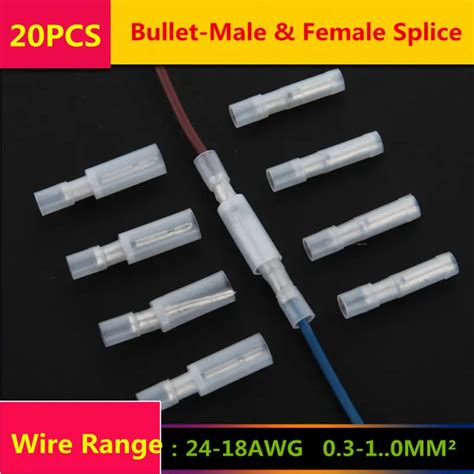 20pcslot T009 Bullet Male And Female Butt Splice Connectors Wire Splice