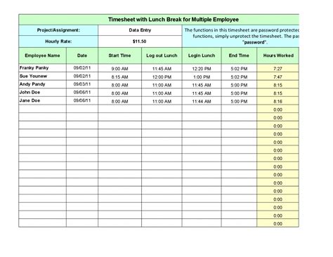 Employee Lunch Break Schedule Template Doctemplates