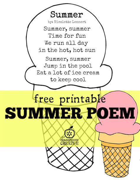 Free Printable Summer Poem For Preschool Kindergarten And First Grade