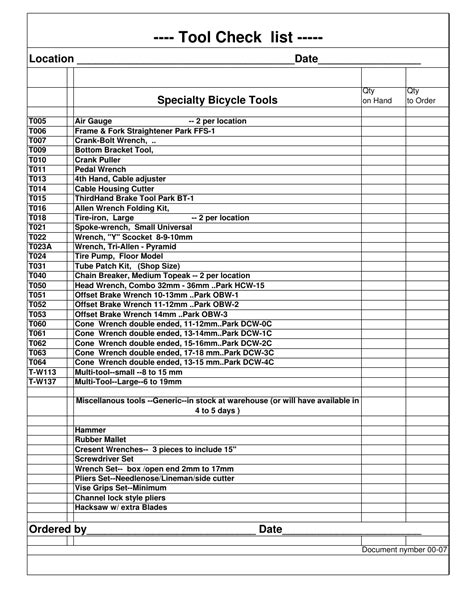 Tool Box Checklist Printable