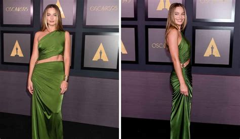 Margot Robbie Stuns In A Green Dress With Cutouts At Governors Awards