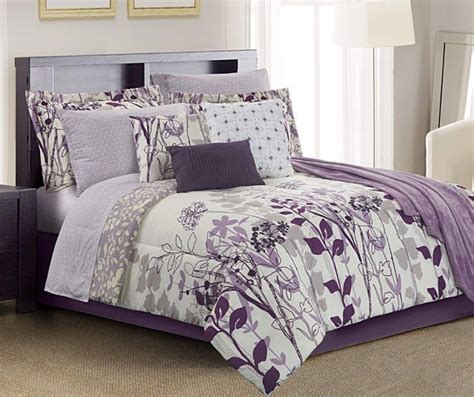 Janet Floral Purple Gray And Cream 12 Piece Queen Comforter Set At Big