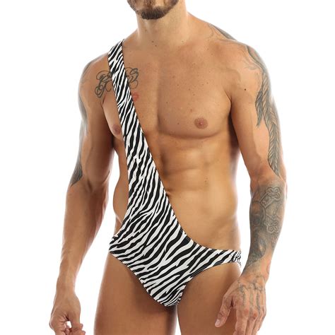 Msemis Mens Lingerie Mankini Strap Thong Sexy Zebra Striped Teddies