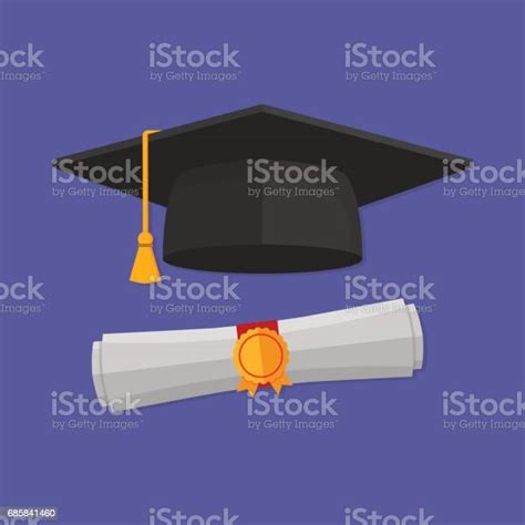 Graduation Cap Und Gewalzten Diplom Flachen Stil Stock Vektor Art Und