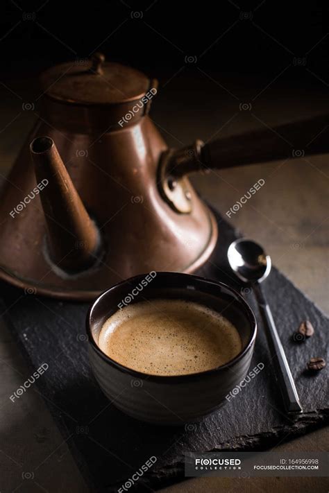 Coffee And Retro Coffee Pot — Black Sugar Cubes Stock Photo 164956998