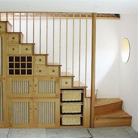 Antique Under Stairs Design With Creative Storages Box Feat Rail Wooden