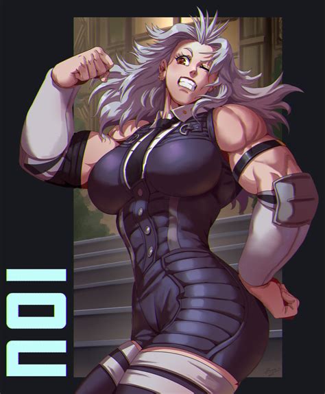 Brolo Noi Dorohedoro Dorohedoro Silver Hair Highres Girl Biceps Breasts Clenched