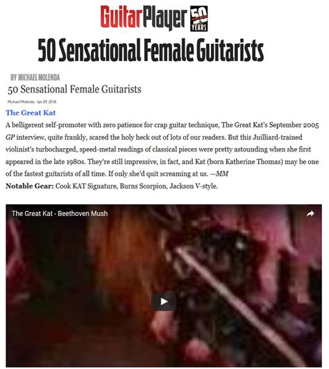 Guitar Player Magazine Names The Great Kat 50 Sensational Female