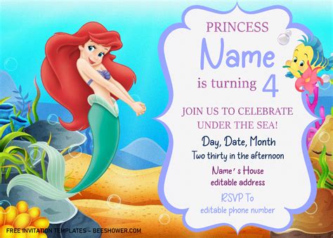 Little Mermaid Baby Shower Invitation Templates Editable Docx Free