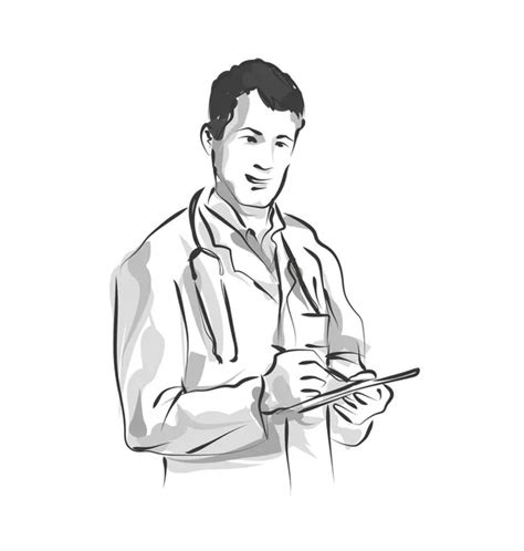 Woman Doctor Writing Notes Vector Sketch Storyboard Detailed Character