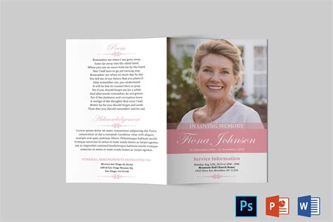 Pink Funeral Program Template | Funeral Program Template Word | Funeral