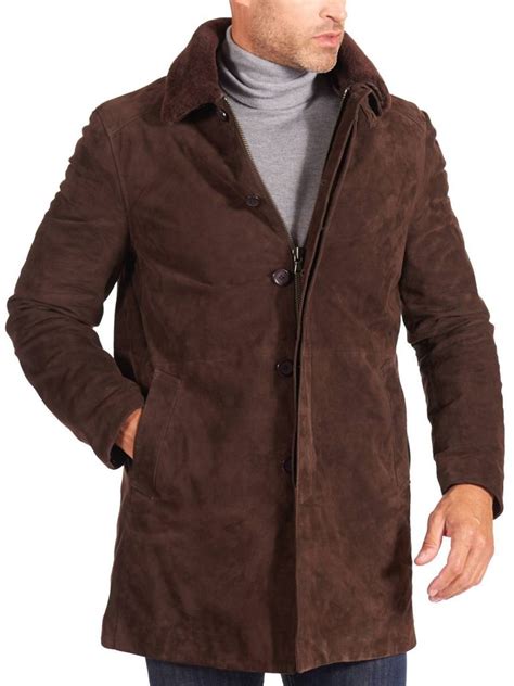 Dark Brown Suede Lamb Leather Coat Detachable Quilt For Men Mauve