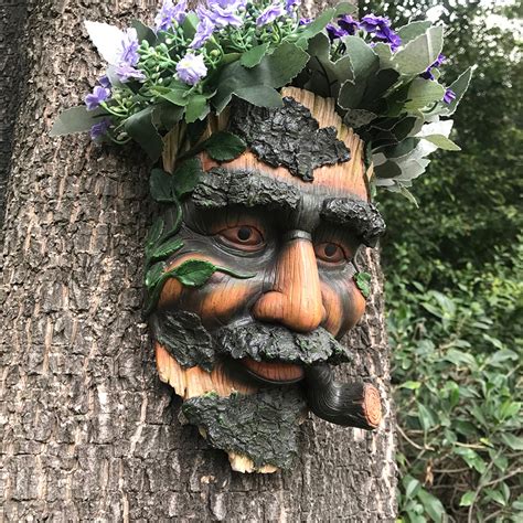 Tree Faces Decor Outdoor Whimsical Old Man Smoking Cigar Tree Etsy
