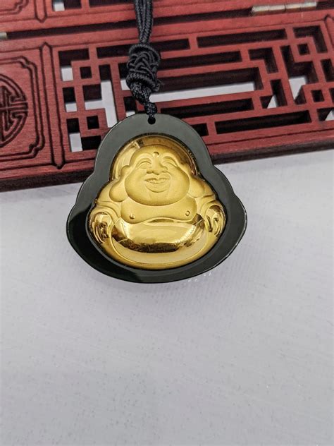 Black Jade Buddha Pendant Gold Plated JADE BROTHERS JEWELRY