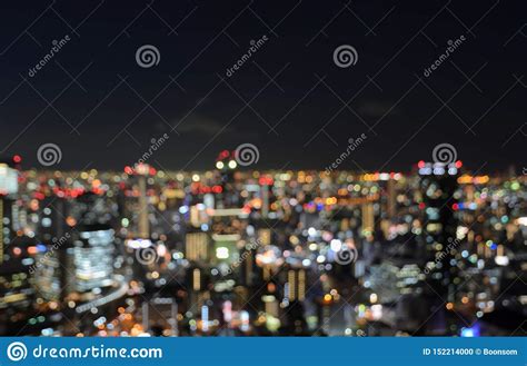 Aerial Night Illumination View Of Downtown Cityscape Blur Background