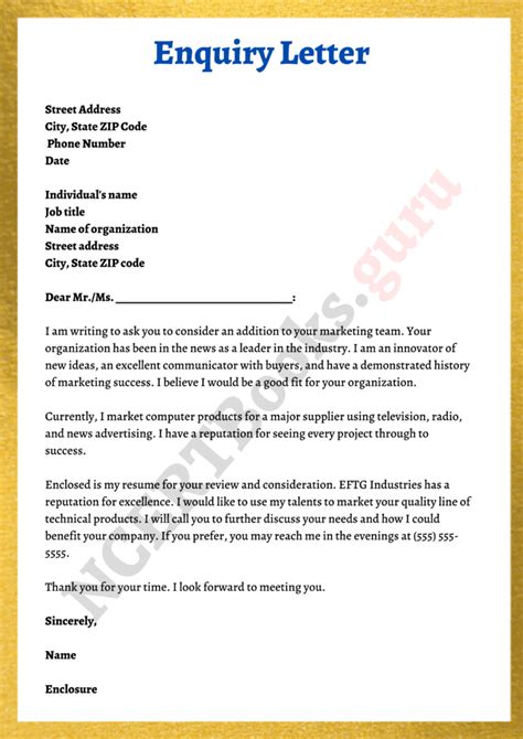 Enquiry Letter Writing Format Samples How To Write An Enquiry Letter
