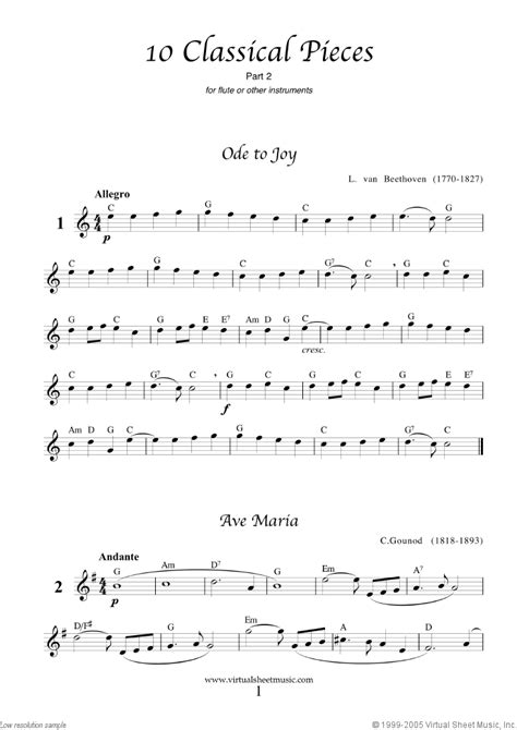 10 Classical Pieces Collection 2 Sheet Music For Flute Or