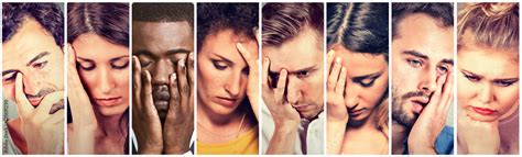 Collage Group Of Sad Depressed People Unhappy Men Women Stock Foto