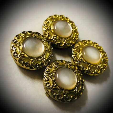 Vintage Gold Moonstone Button Covers Set Of Four Faux Clear Etsy