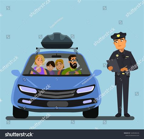 Vector Illustration Policeman Giving Driver Traffic Stock Vector