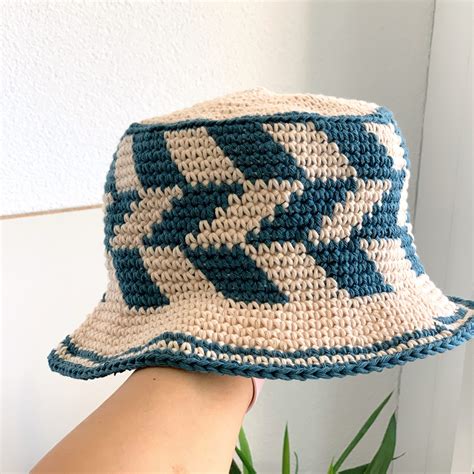 Crochet Checkered Bucket Hat Customizable In Different Colors Etsy