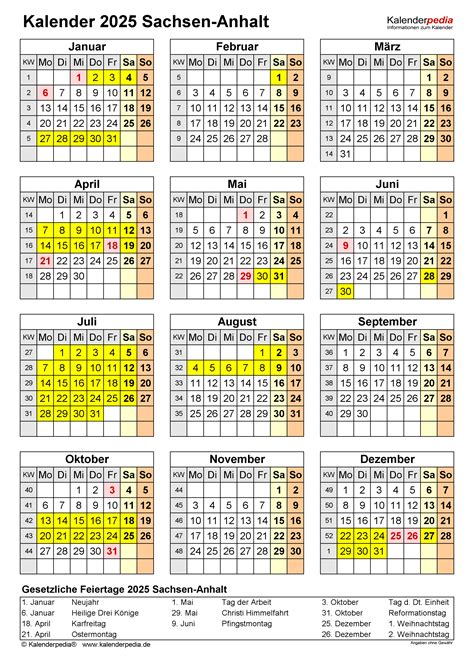 Kalender 2025 Sachsen Anhalt Ferien Feiertage Excel Vorlagen