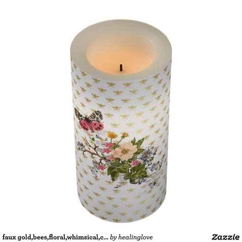 Faux Goldbeesfloralwhimsicalchicdandycutepa Flameless Candle