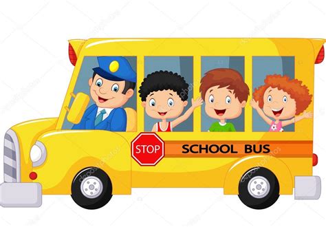 Dibujos Animados De Niños Felices En Un Autobús Escolar Vector Gráfico