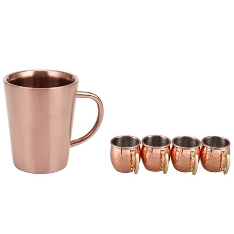 1x 340 Ml Stainless Steel Copper Plated Coffee Cup Rose Gold And 4x Mini