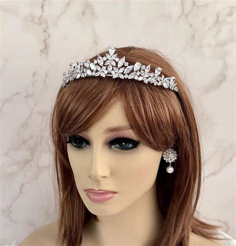 silver tiara cubic zirconia crystal crown crystal headpiece bridal hair accessories crystal