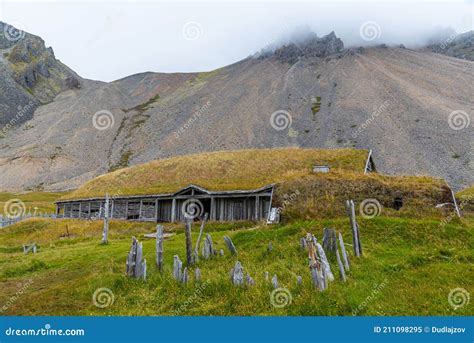 Artificial Viking Village Used As A Movie Setting At Stokksnes Iceland