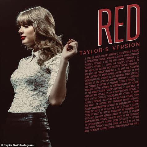 Taylor Swift Confirms Red Taylors Version 30 Song Track Daily Mail