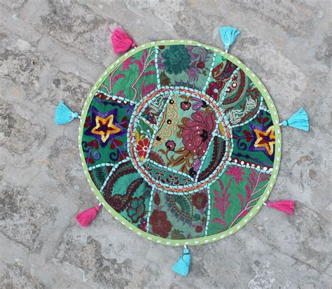 17-in-green-bohemian-pillow-round-indian-pillow-cover-boho-floor-pillow-patchwork-vintage-pillow