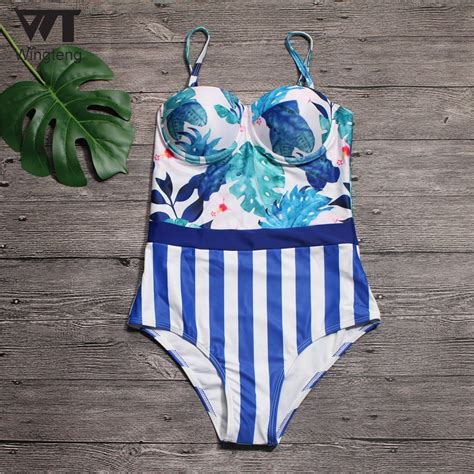 2018 Floral One Piece Swimwear Female Bikini Set Push Up Swimsuit Women