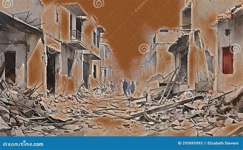 Destroyed Buildings In The Aftermath Of War Stock Illustration
