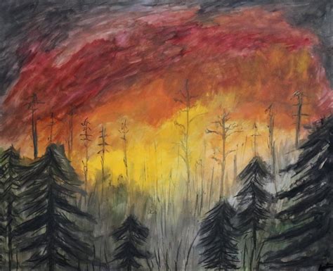 Wildfire Watercolor Painting Natural Disasters Art Weather Art