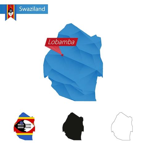 Mapa Low Poly Azul Da Suazilândia Com Capital Lobamba Vetor Premium