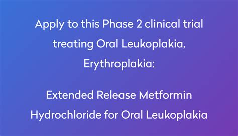 Extended Release Metformin Hydrochloride For Oral Leukoplakia Clinical