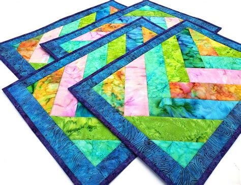 Watercolor Batik Placemats Set Of 4 Quilted Placemats In A Etsy