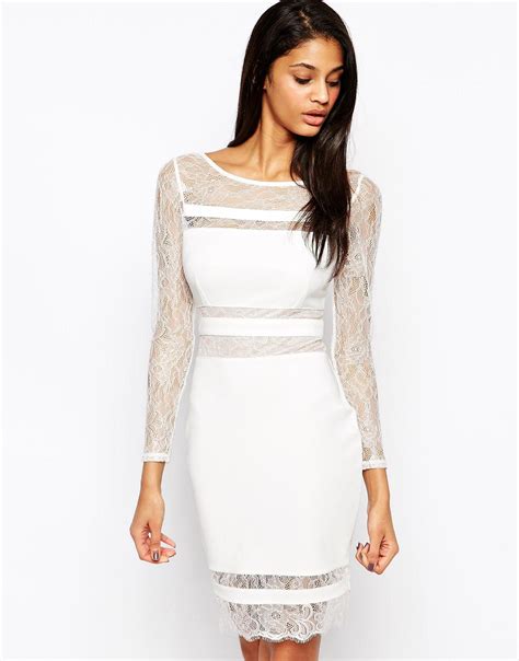 Lyst Lipsy Michelle Keegan Loves Nude Lace Panel Body Conscious Dress In White