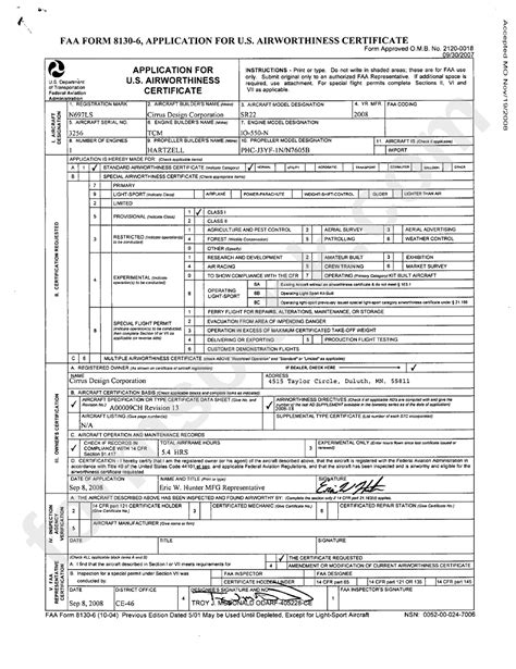 Faa Form 8130 6 Fillable Printable Forms Free Online