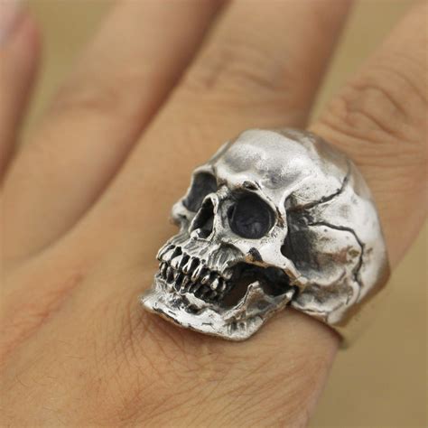 Sterling Silver High Detail Skull Ring For Men Crimson Savage