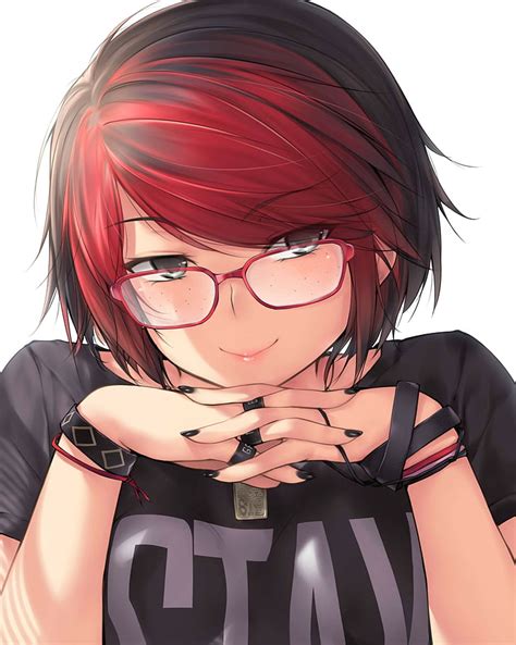 Hd Wallpaper Anime Short Hair Glasses Redhead Anime Girls Kopianget Wallpaper Flare